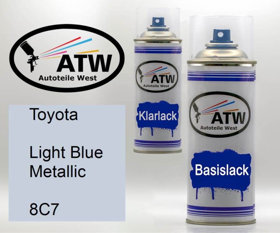 Toyota, Light Blue Metallic, 8C7: 400ml Sprühdose + 400ml Klarlack - Set, von ATW Autoteile West.